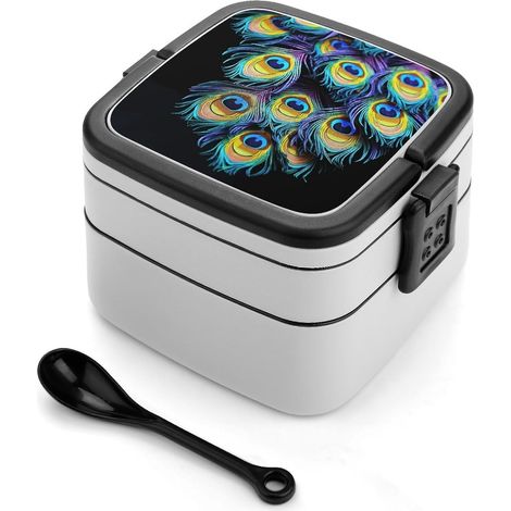 Boîte à bento empilable pour adultes, ornée de plumes paon (1/5)