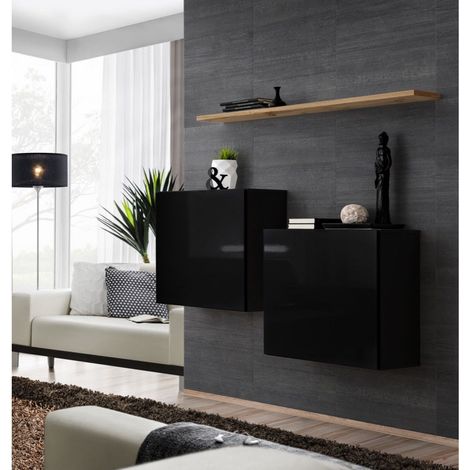 Commode - Switch SB I - 2 vitrines carrées - 1 étagère - Bois et noir - Modèle 2 - Livraison gratuite