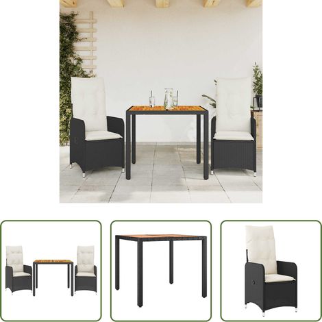 Gartentisch - 3-tlg. Garten-Bistro-Set mit Kissen Schwarz Poly Rattan (1/5)