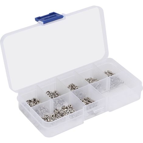 360pcs Vis à tête fraisée M2, Rondelle écrou inox, Fixation industrielle, Boîte plastique transparent, Électroménager bureau (1/5)