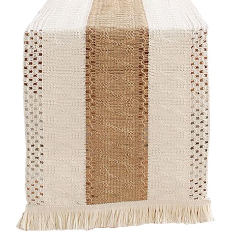 Chemin de table rustique en macramé, décoration de bureau en coton pour fêtes, ferme, mariage, 180 x 30 cm, couleur café