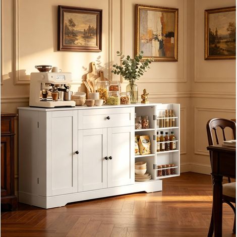 Buffet da cucina bianco 140 x 40 x 80 cm con 1 cassetto e 4 ante