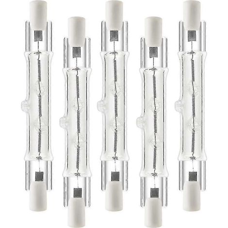 Lot de cinq ampoules halogènes linéaires R7S 118 mm 300 W 230 V, dimmables, pour la construction. (1/5)