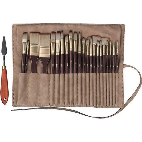Lot de 22 pinceaux professionnels en nylon avec porte-pinceaux