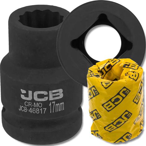 Chiave a bussola a impatto JCB da 3/4" 17 mm a 12 punte in acciaio Cr-Mo