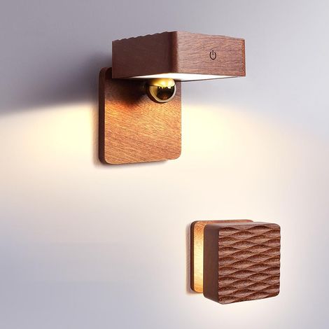 Magnetic Wall Light with Motion Sensor, Wooden Night Light, Touch Control, Continuously Dimmable, 360° Rotating Wireless Rechargeable Wall Light (1/5)