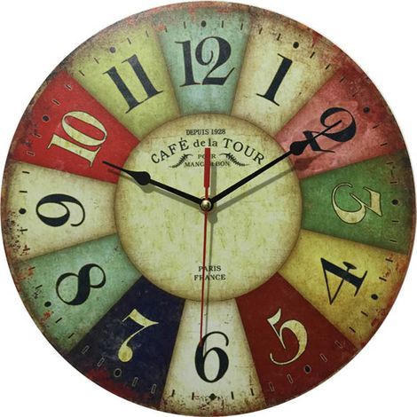 Reloj de pared rústico vintage, 30 cm, esfera de madera silenciosa, decoración para el hogar. (1/2)