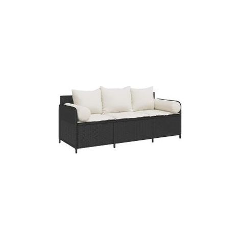 Canapé de jardin avec coussins 3 places noir résine tressée (1/5)