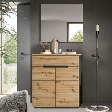 Ensemble meuble à chaussure et miroir de naturel et anthracite- KANUT (1/5)