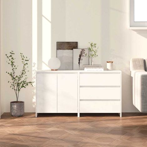 Lot de 2 Buffets Bahut  Meubles de rangement Commode Blanc Bois d'ingénierie BV206623 - BonneVie (1/5)