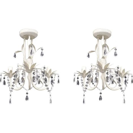Juego de 2 elegantes lámparas colgantes clásicas de cristal 30 x 35 cm acrílico blanco antiguo 020046387 (1/5)