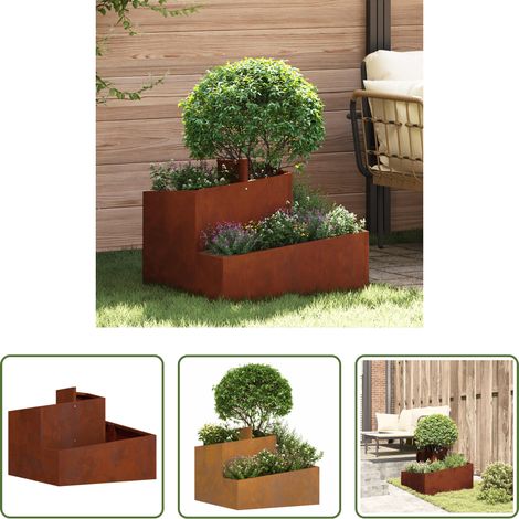 Pot métallique - Cache-pot de jardin Marron 60 x 60 x 50 cm Acier patiné (1/5)