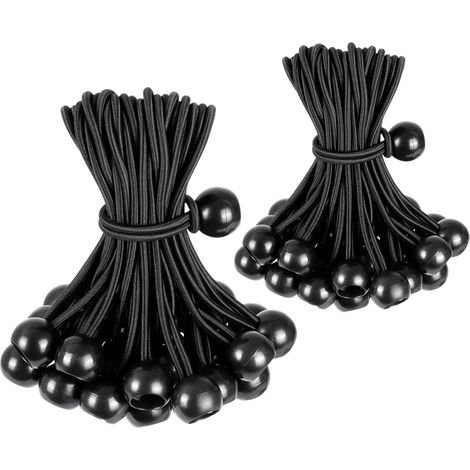 Tendeurs Élastiques avec Boule - 32 Pièces - Polyester Robuste - Fixation Haute Élasticité - Camping Bâche Jardin - 10 et 15 cm (1/5)
