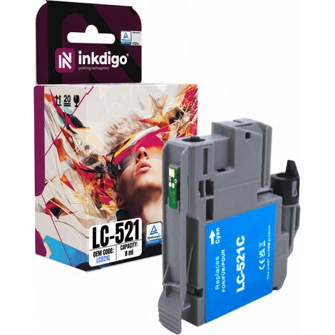Tinta Inkdigo LC521C compatible con Brother DCP-J1260W y DCP-J1313DW con certificación TÜV. (1/5)