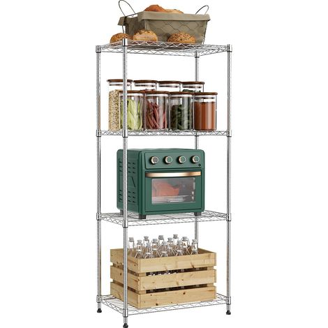 Étagère en métal à 4 niveaux pour charges lourdes, jusqu'à 454 kg, étagère de rangement peu encombrante pour garage, cave, atelier, buanderie, garde-manger et salle de loisirs, chromée foncée (1/5)