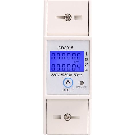 Einphasen-Energiezähler 5–80 A, 230 V, 50 Hz, LCD-Hintergrundbeleuchtung, DIN-Schienenmontage, kWh-Zähler DDS015, Watt/kWh-Zähler (230 V, 5–80 A, 50 Hz), 1 Stück (1/5)