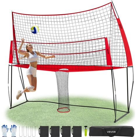 Filet de volley-ball 2 en 1, filet d'entraînement de volley-ball portable réglable en hauteur avec retour de balle, installation facile pour service en intérieur et en extérieur dans le jardin (1/5)