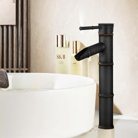 Mitigeur de salle de bain, noir, surélevé, eau chaude/froide (1/5)