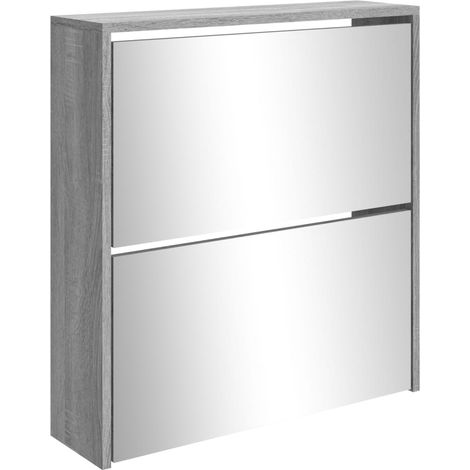 Scarpiera mobiletto portascarpe mobile per ingresso/corridoio/soggiorno con specchio 2 ripiani rovere Sonoma 63 x 17 x 67 cm grigio 020021881