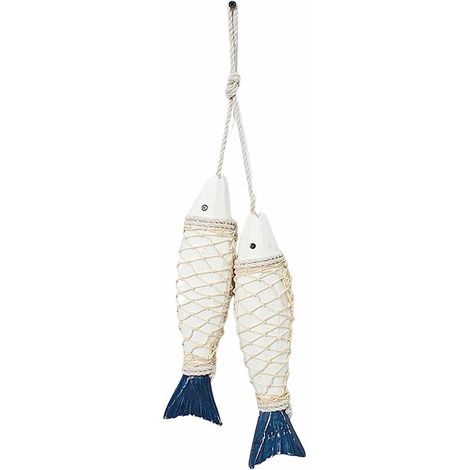 royaluxe- Suspendu Poisson en Bois, 1/2 Pièces Décoration Nautique, Méditerranéen Mur Ornement pour Thème Nautique Méditerranéen, Thème Côtier, Décor De Maison De Lac (White+L) (1/5)