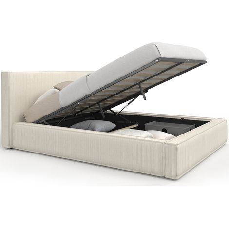 Lit coffre double JADE avec sommier 140 x 190 cm velours côtelé beige