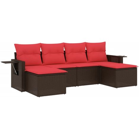 vidaXL 6 Piece Garden Sofa Set with Cushions Brown Poly Rattan (US only) (1/5)