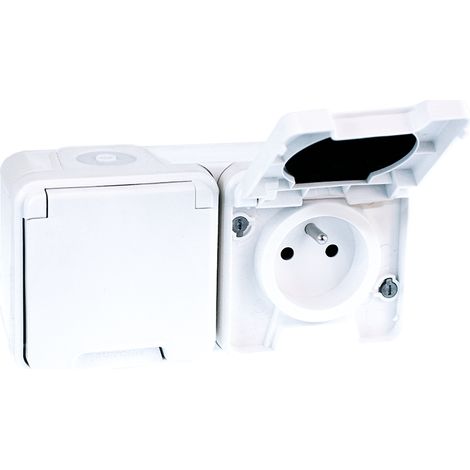 60851 Eur'ohm Oxxo Double Prise électrique étanche Horizontale 2p+t Blanc Ip55