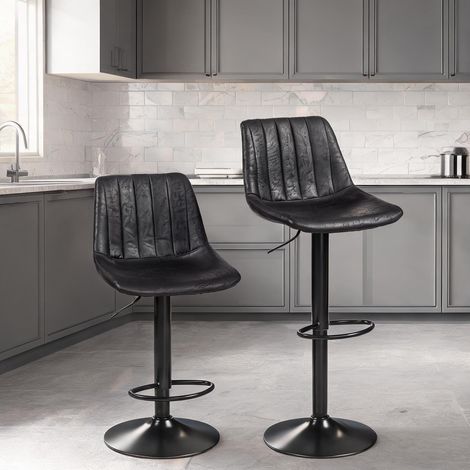 Tabourets de bar vintage en microfibre noire hauteur réglable (1/5)