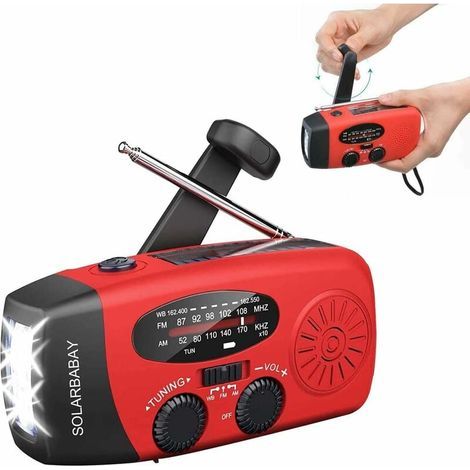 Radio solaire à manivelle dynamo, radio d'urgence portable dynamo solaire AM/FM météo avec lampe de poche LED, radio WB rechargeable alimentée par batterie 2000 mAh pour la randonnée, le camping, la p (1/4)