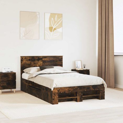vidaXL Bettrahmen Geräucherte Eiche 120 x 200 cm Holzwerkstoff (1/5)