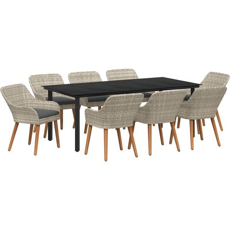 Maison Exclusive - Set da Pranzo per Giardino 9 pcs Grigio chiaro polyrattan