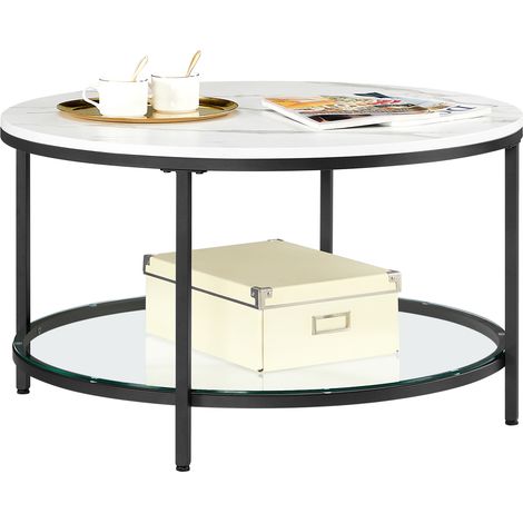 Vasagle – Table basse fixe LCT071B13 – Marbre blanc et noir – Verre trempé – Dimensions 80 x 44,5 cm – Charge max 20 kg – Assemblage facile