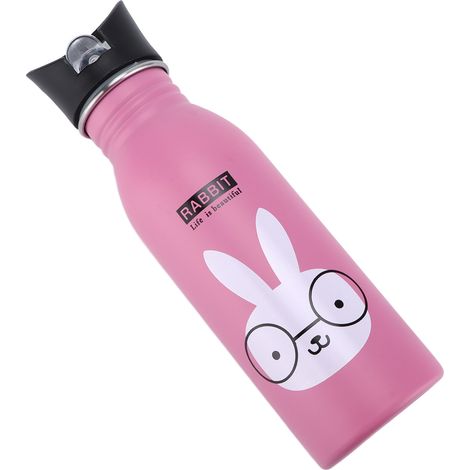 Bouteille d'eau isotherme en acier inoxydable 500ml avec bec pour sport, design lapin rose mignon pour activités extérieures