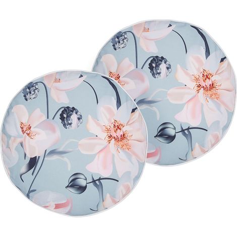 Set di 2 cuscini da esterno in tessuto di poliestere blu con motivo floreale ⌀ 40 Apricale