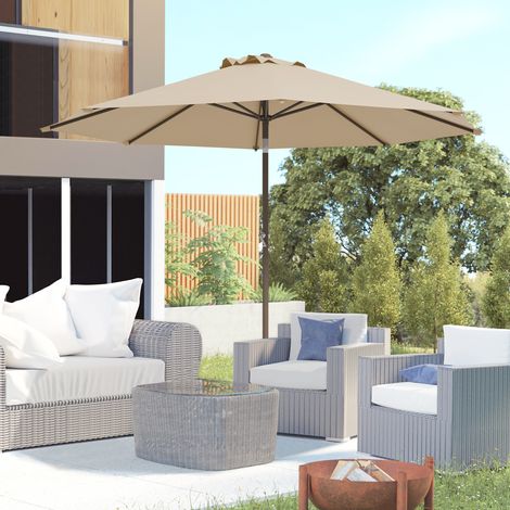 Outsunny Parasol Jardin Rond Métal Polyester 180g/m² Manivelle Inclinable Protection UV Ø2,63m Beige (1/5)