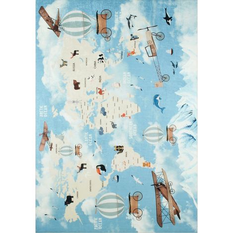 Tapis imprimé Intérieur Happy Carte du monde - 80 x 150 cm (1/4)