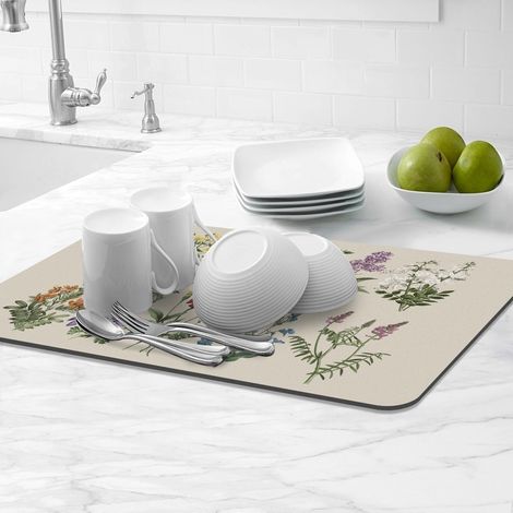 Tapis Vaisselle Absorbant pour Cuisine, Tapis Absorbant Vaisselle à Séchage Rapide, Tapis Égouttoir Vaisselle Absorbant pour Comptoir, tapis de machine à café Motif floral rétro sauge (30x50cm) (1/5)