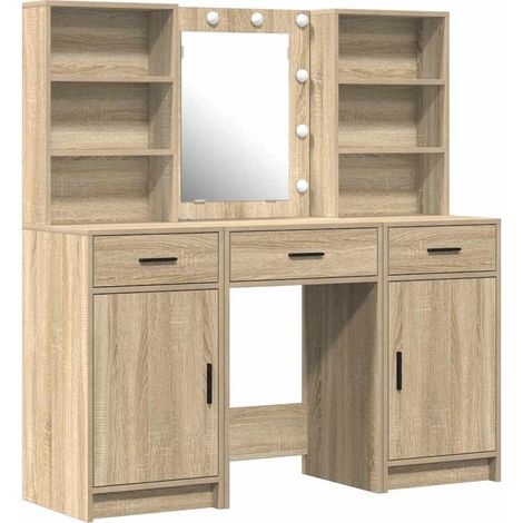 Maison Exclusive - Schminktischset mit LED 3 pcs Sonoma-Eiche Hol
