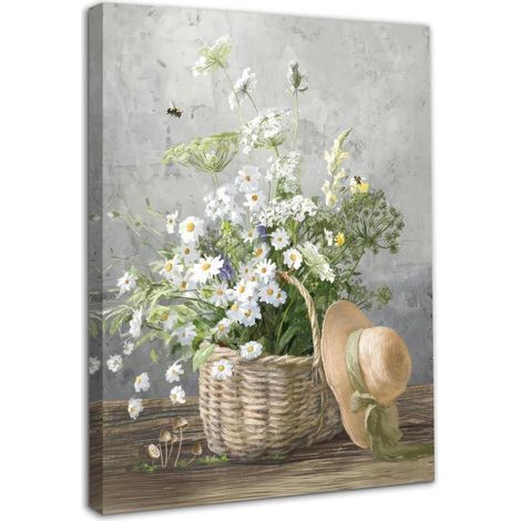 Wandbild gerahmt Daisy Leinwand Grün und Weiß Gerahmt 40L x 30B cm (1/5)
