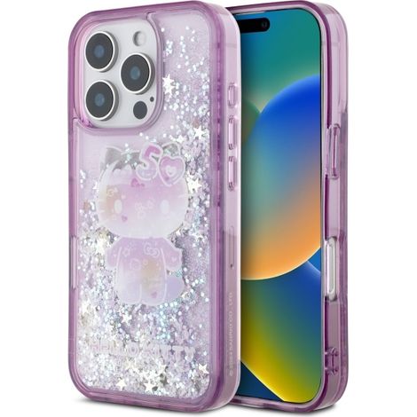 Custodia per iPhone 16 Pro Max Hello Kitty con glitter liquido viola (1/5)