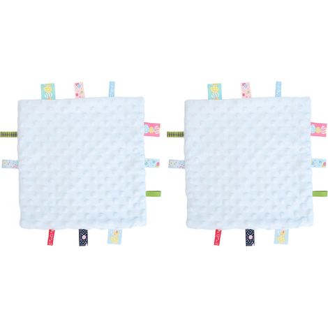 2 pièces Couverture Sécurisante Bébé Coton Pur avec Étiquettes Colorées - Couverture Sensorielle Développement 3D Bleue (1/5)