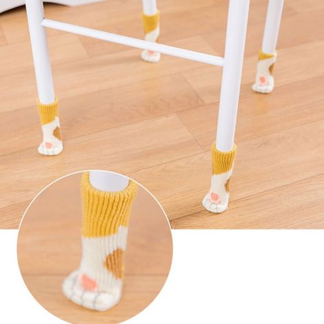 Lot de 4 coussins antidérapants pour pieds de meubles, 16 pièces, motifs chat mignon (noir, rayures jaunes, motif jaune, gris) (1/5)