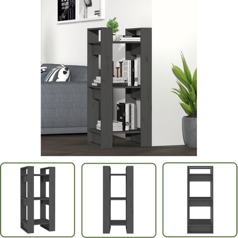The Living Store Bibliothèque/Séparateur de pièce Gris 41x35x91 cm Pin solide - Bibliothèque - Bibliothèque En Bois - Meuble Rangement - Séparateur Pièce - Étagère (1/5)