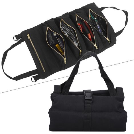 Sacoche de rangement portable en toile pour dossier de siège auto, tournevis et clé, avec enrouleur et sac à outils. (1/5)