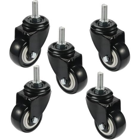 lot de 5 roulettes pivotantes, m8 x 25 mm, caoutchouc et pu,, protection sol, chaise bureau (1/3)