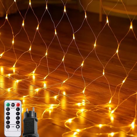 Filet Lumineux Noël Extérieur, 208 LED 3x2M Guirlande Lumineuse Plafond avec 8 Modes, Télécommande & Minuterie, IP65 Étanche, Filet Luminaire Noel Exterieur pour Buisson Jardin Intérieur(Blanc Chaud)