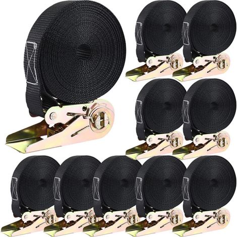 10x sangles d'arrimage avec cliquet 800kg 6m x 25mm Noir arrimage de chargement