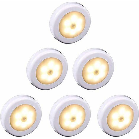 Lampe LED sans fil avec détecteur de mouvement pour placard, escalier, couloir, cuisine, chambre à coucher (6pcs) (coque blanche (lumière chaude) (1/4)