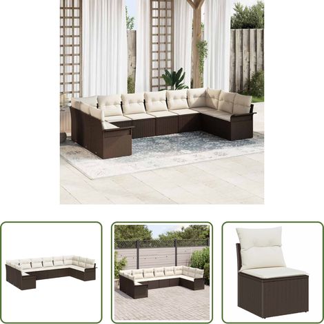 Poly-Rattan - Gartensofa-set mit Speicher 10 pcs Braun Poly-Rattan (1/5)
