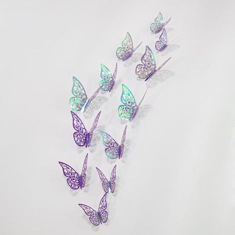 (Viola rainbow)24PCS Ornamenti Di Farfalle 3D, Decorazione, Decorativi Adesivi Rimovibili Luminoso con 3 Diverse Dimensioni (1/5)